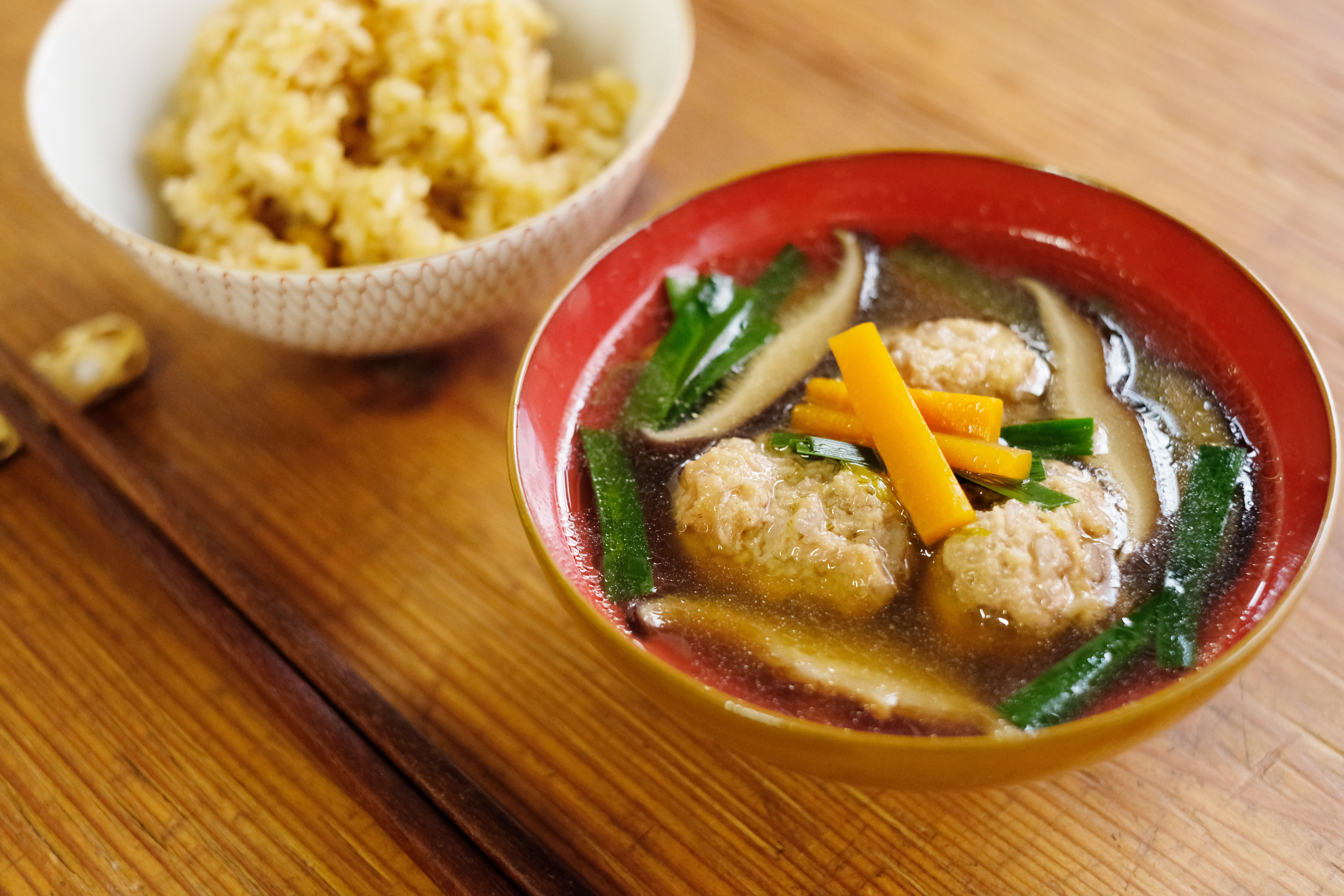 蓮根の肉団子とニラのスープ