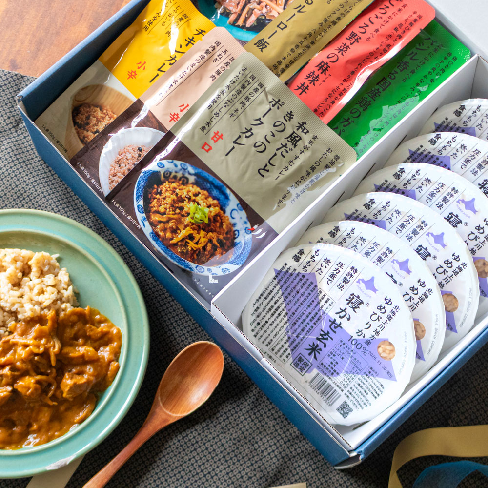 YUWAERUいいものギフト 寝かせ玄米ゆめぴりか100%・玄米によく合うカレー・ごちそうレトルト